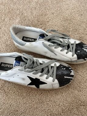 Golden Goose Silver Sequined Superstar Sneakers